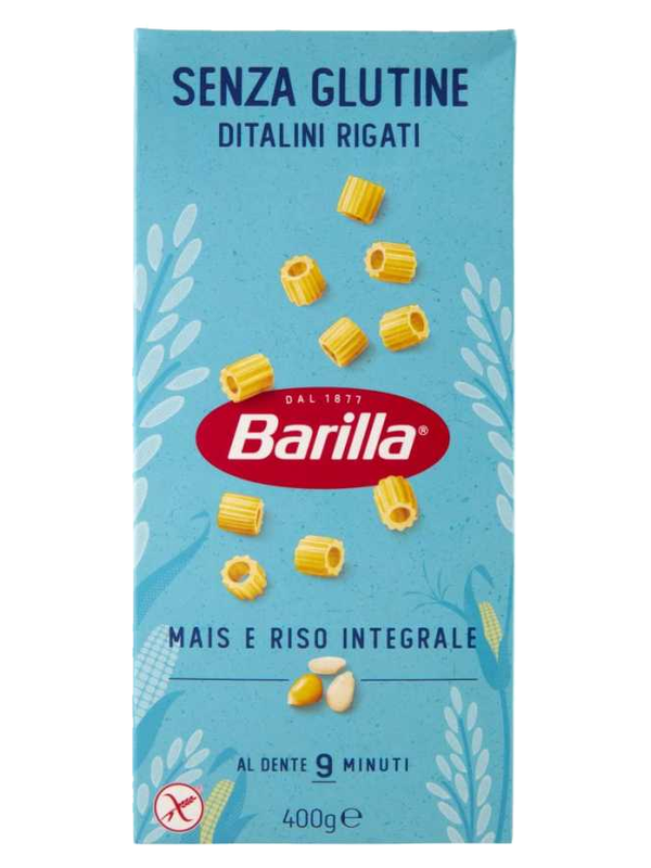 Barilla Ditalini Rigati sans gluten 400 g · boîte