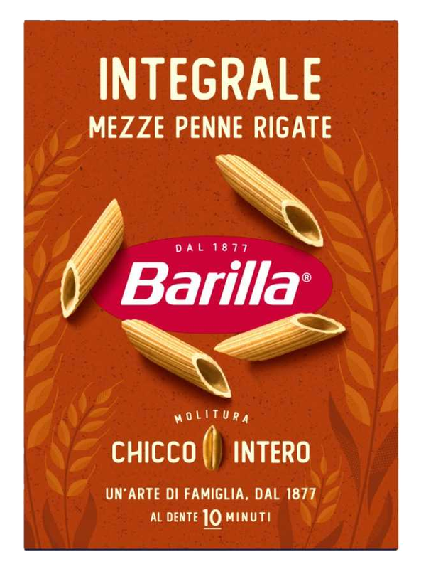 Barilla Mezze Penne Rigate complètes 500 g · boîte
