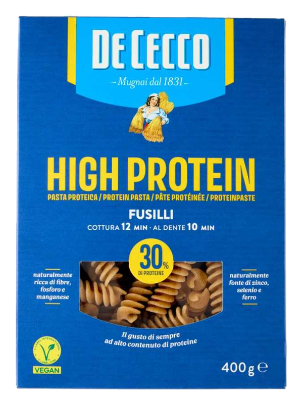 De Cecco High Protein Fusilli n°34 400 g · boîte