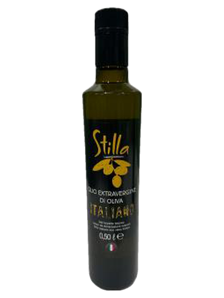 Huile d'olive vierge extra 100 % italienne 0,5 L · verre Dorica, bouchon anti-remplissage