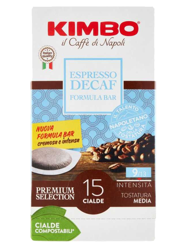 Kimbo dosettes ESE Formula Bar décaféiné, 15 dosettes 110 g · boîte