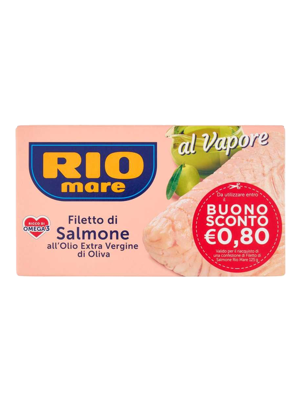 Rio Mare filet de saumon vapeur à l'huile d'olive vierge extra 125 g · boîte