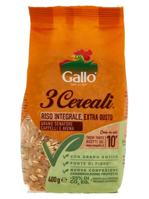 Riso Gallo 3 céréales : riz complet, avoine et blé Senatore Cappelli 400 g · paquet